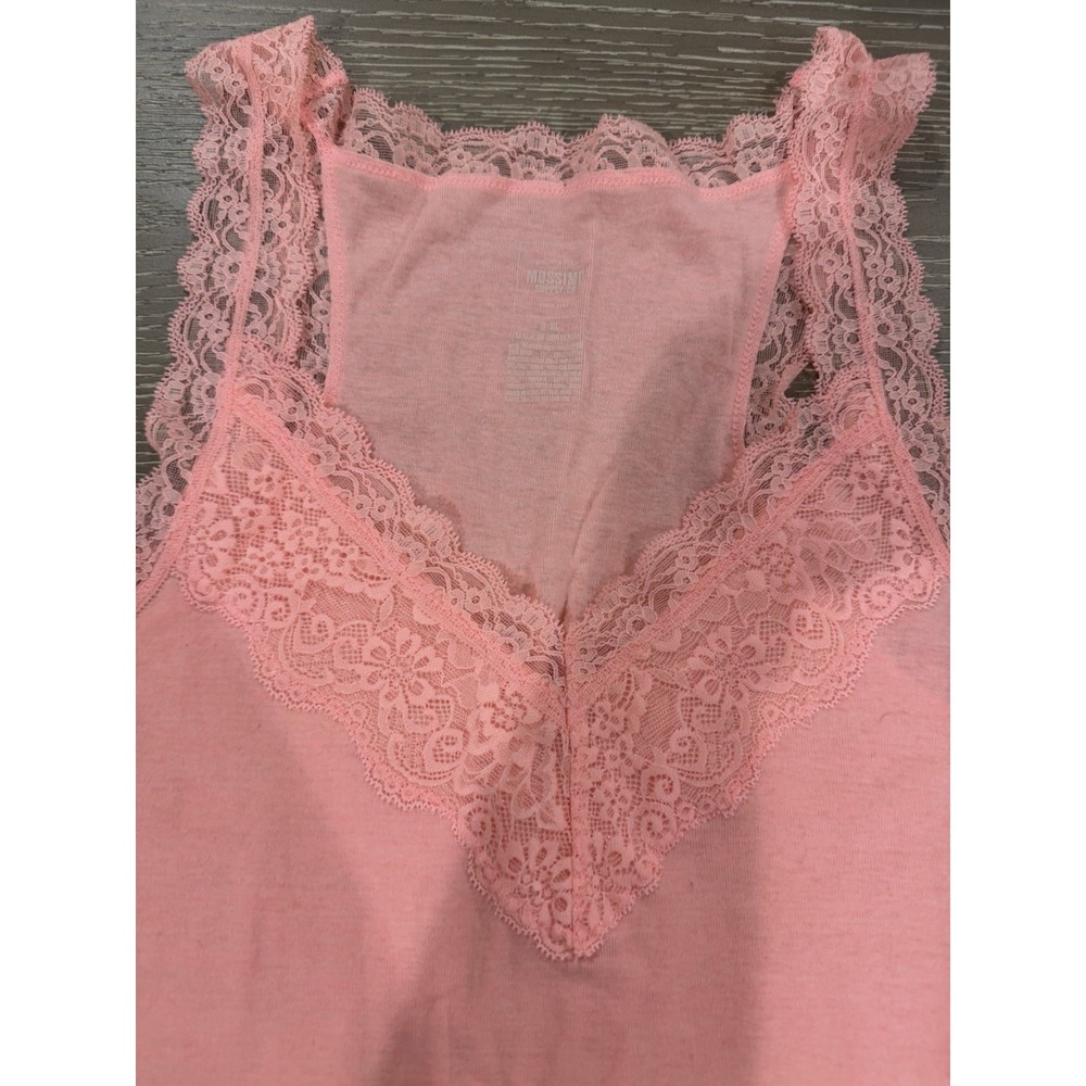 Mossimo Womens XL Pink Lace Trim Tank Top V-Neck Cami Stretch Cotton